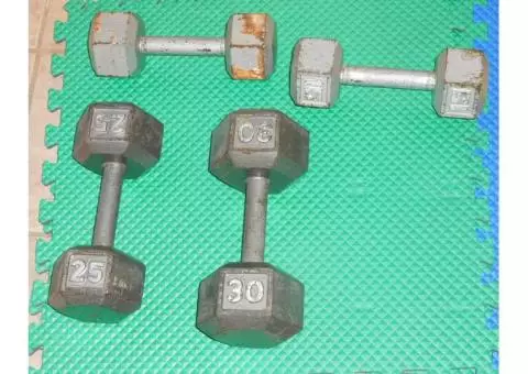 Dumbbells, hex cast; 2x15lb, one 25, one 30
